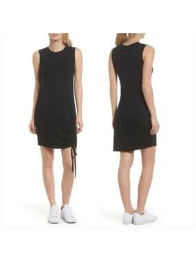 Zella Black Side-Ruched Sleeveless Dress Small | Adjustable Tie Athleisure NWT